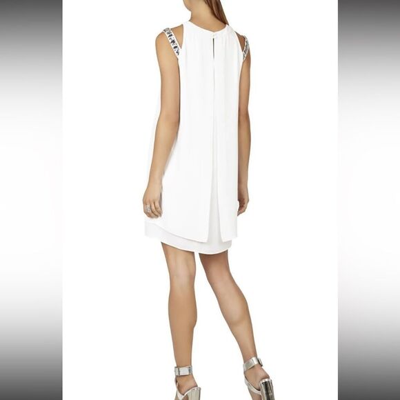 BCBGMAXAZRIA WHITE SELINA LAYERED A-LINE DRESS SIZE M - Picture 2 of 11